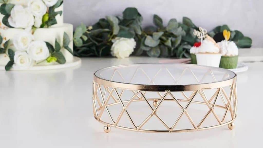 14" Gold Metal Geometric Cake Stand