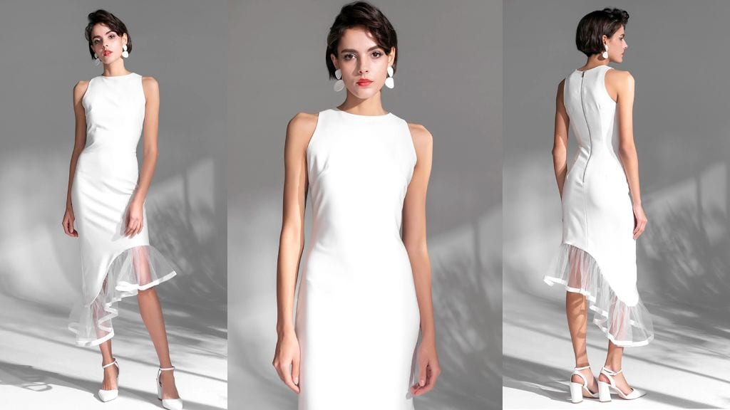 White Asymmetrical Bridesmaids Dress