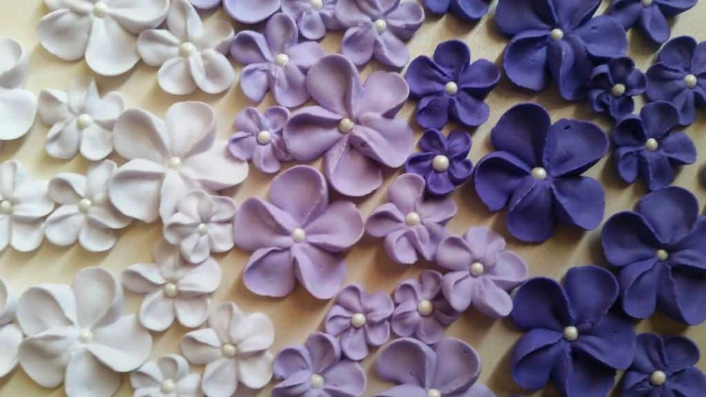 2 Dozen Royal Icing Purple Flower Decorations