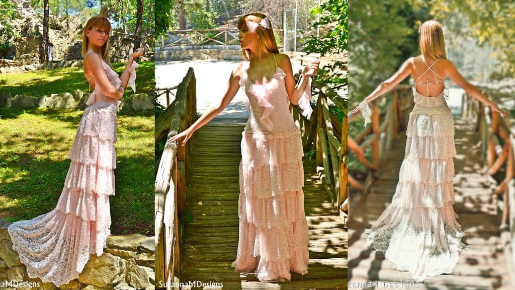 Blush Pink Lace Bohemian Wedding Dress