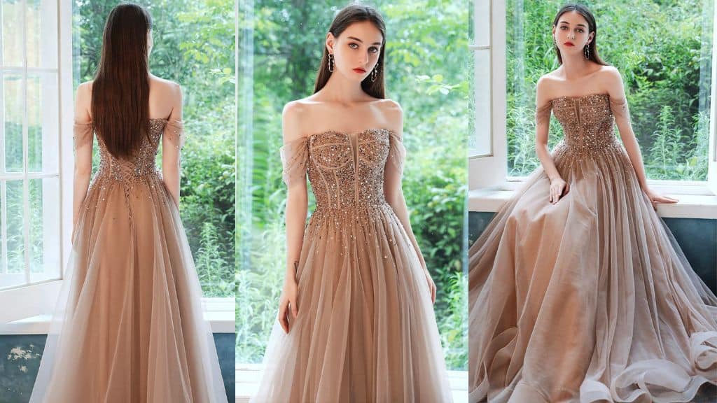 Luxury Sequins Champagne A-Line Evening Dress