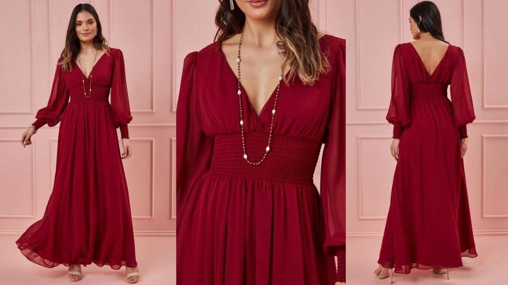 Berry Red Long-Sleeve Maxi Dress