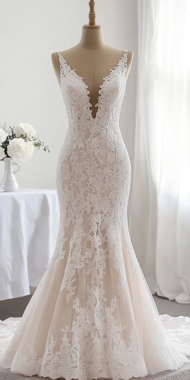Champagne Lace Wedding Gown