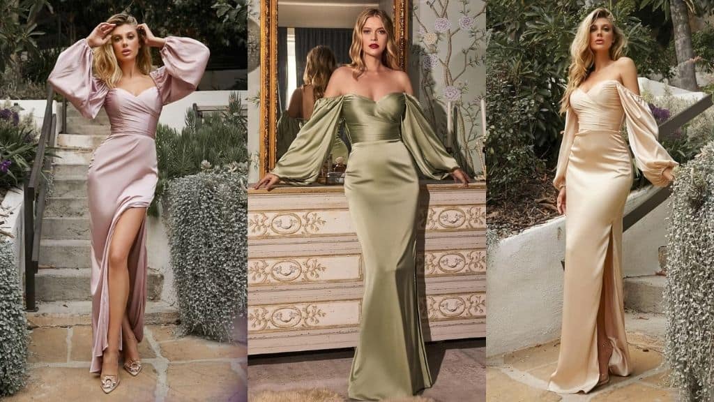 Champagne Off Shoulder Satin Bridesmaid Dress