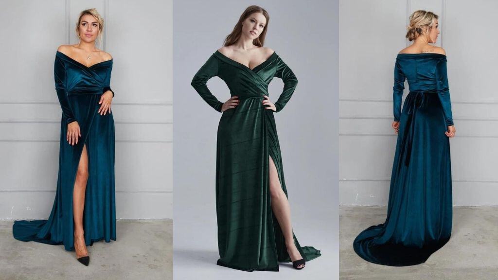 Dark Teal Velvet Fit and Flare Dress