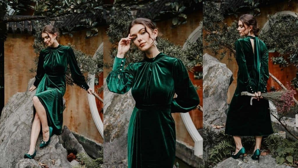 Emerald Green Handmade Silk Velvet Dress