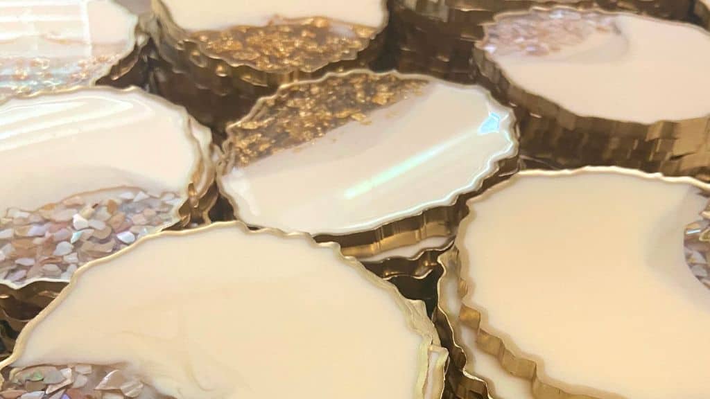Ivory Pearlized Resin Coaster Wedding Favors