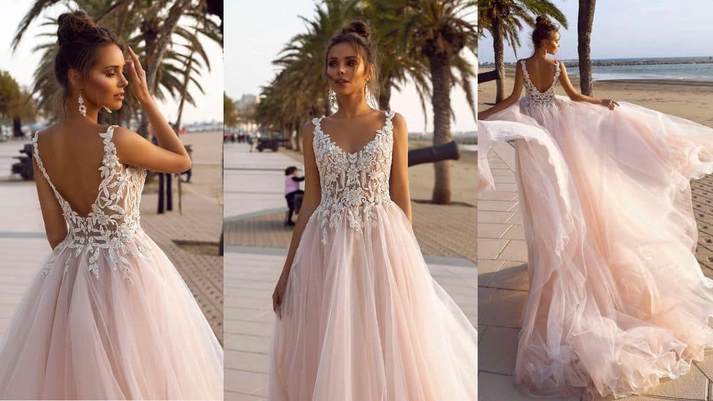 Blush Pink Boho Beach Wedding Dress