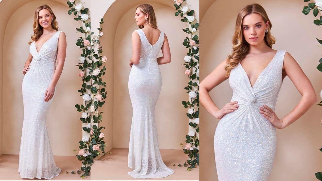 Twisted Front Sequin Wedding Dress