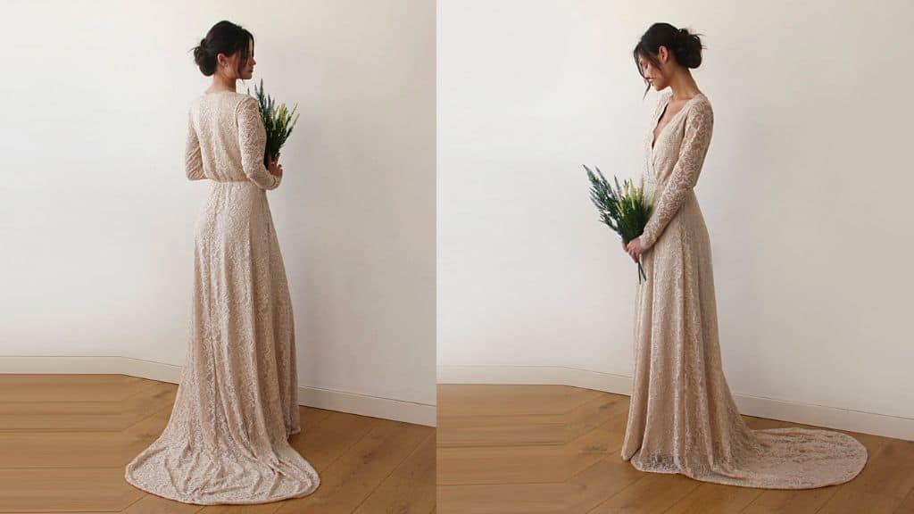 Champagne Wrap Lace Wedding Gown