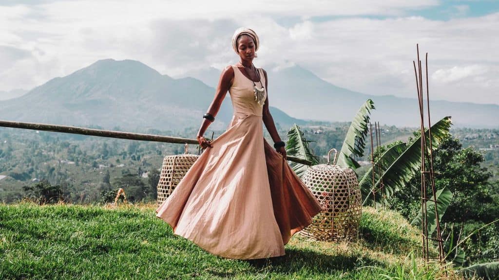 Pink Linen Wedding Dress with Adjustable Back