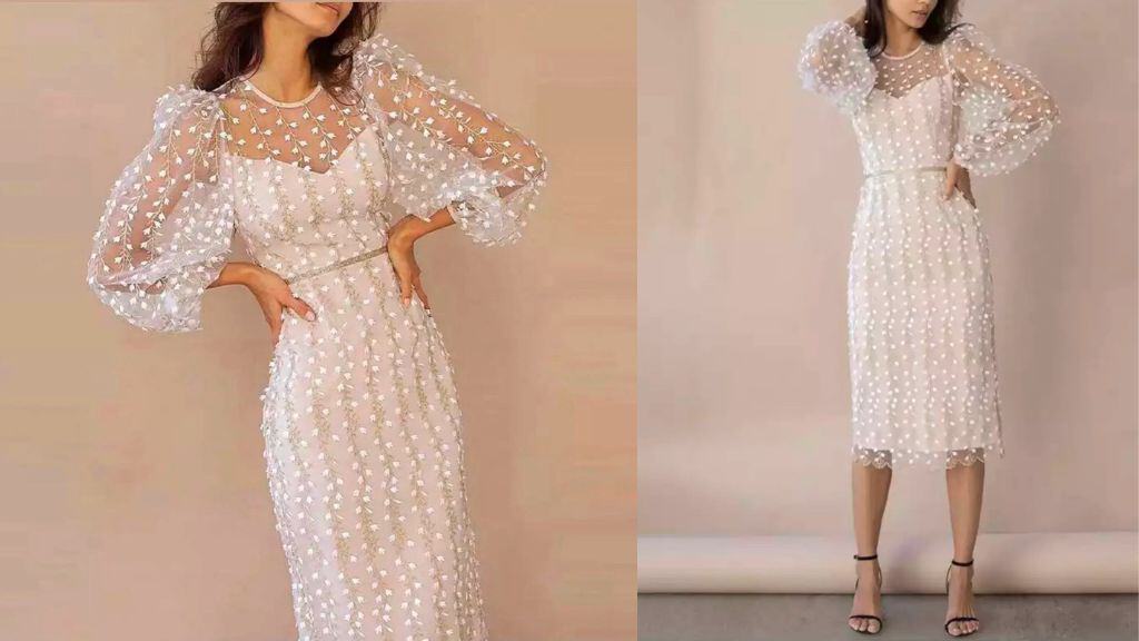 Elegant Floral Embroidered Mesh Party Dress