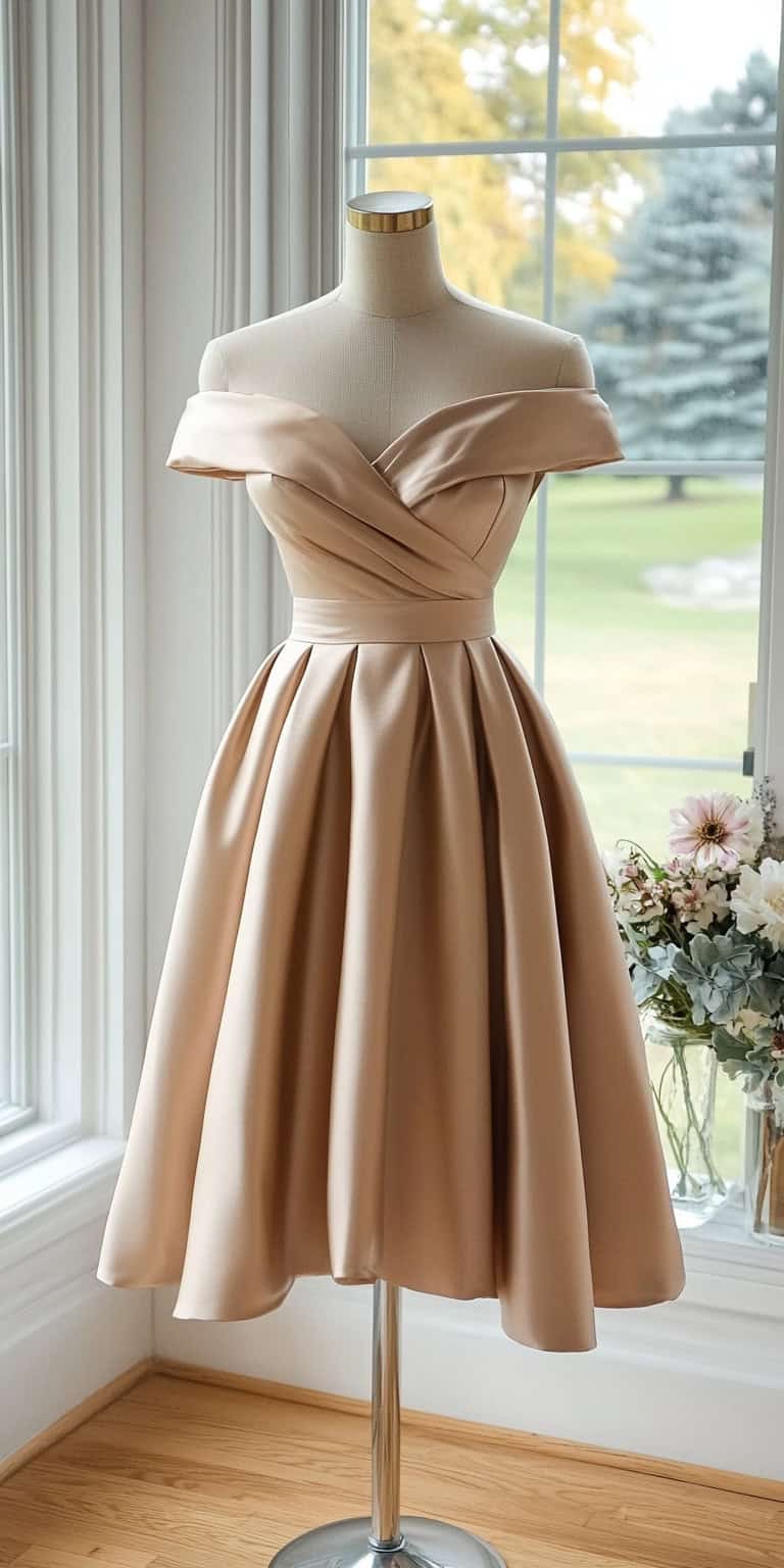 Marvelous Mid Calf Champagne Wedding Dress
