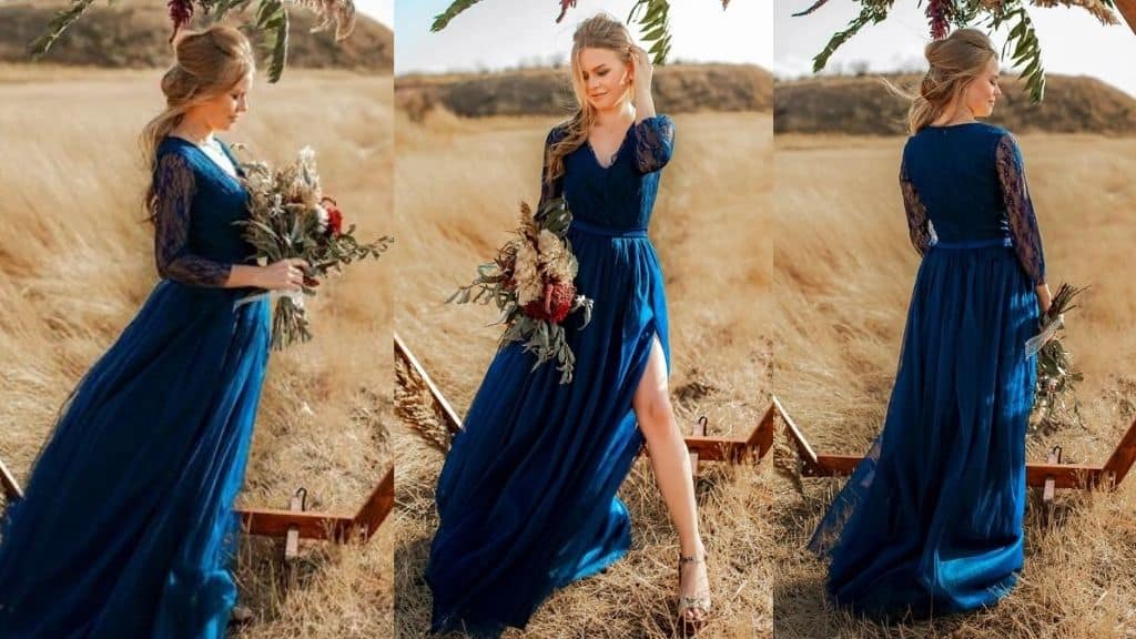 Navy Lace and Tulle Bridesmaid Dress