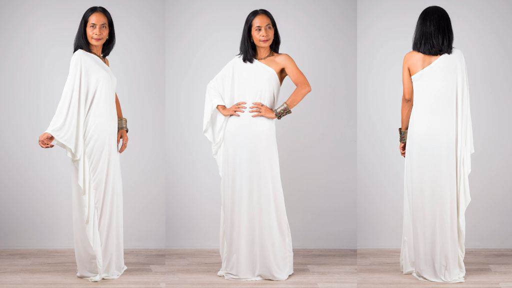 Off White Elegant One Shoulder Dress
