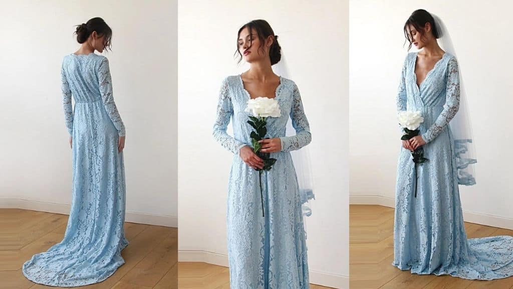 Light Blue Boho Wrap Dress with Train