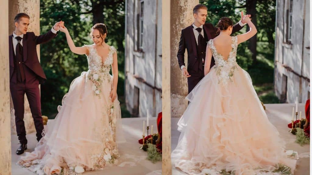 Ivory Blush Pink Bridal Dress by Inga Ezergale