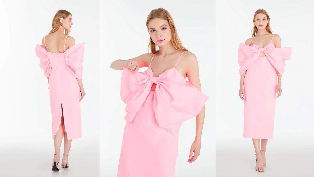 Ethan Shocking Pink Bow Midi Dress