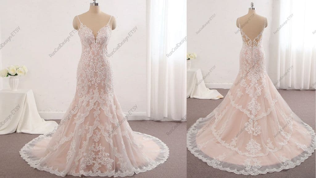 Champagne Lace Tulle Wedding Dress