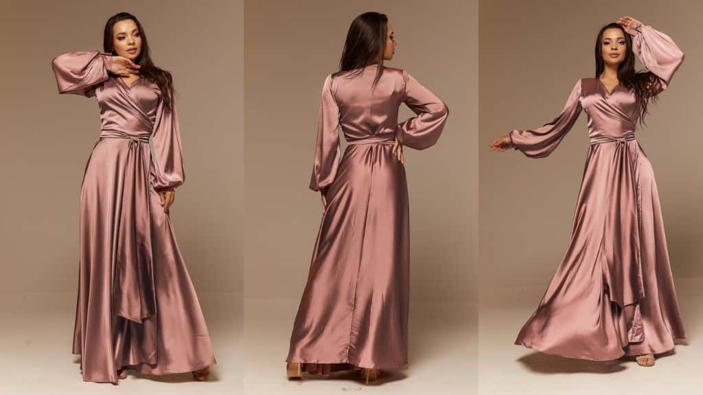 Rose Gold Silk Wrap Flared Dress