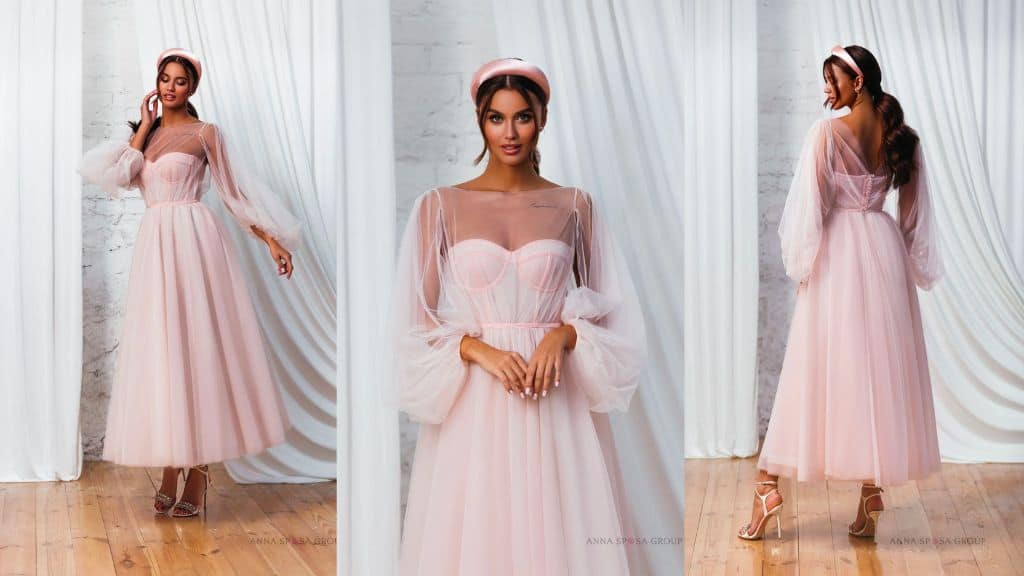 Long Sleeve Tea-Length Wedding Dress