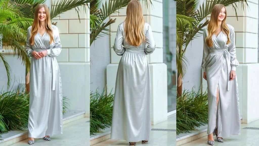 Silver Satin Wrap Bridesmaid Dress