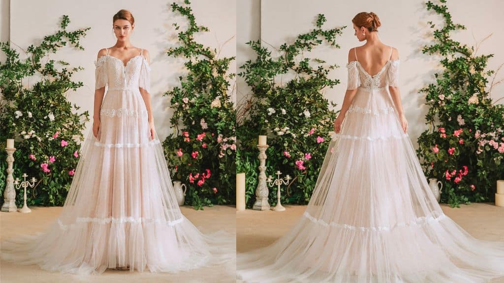 Soft Blushing Pink Boho A-line Wedding Dress