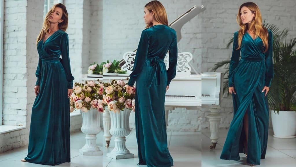 Teal Green Velvet Wrap Dress