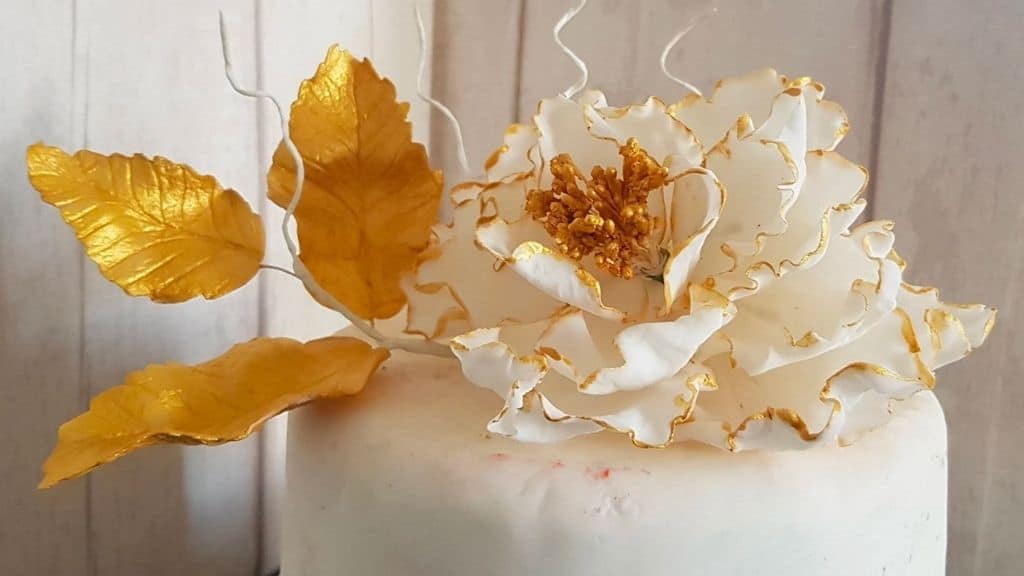 Sugar Gumpaste White Gold Peony Cake Topper