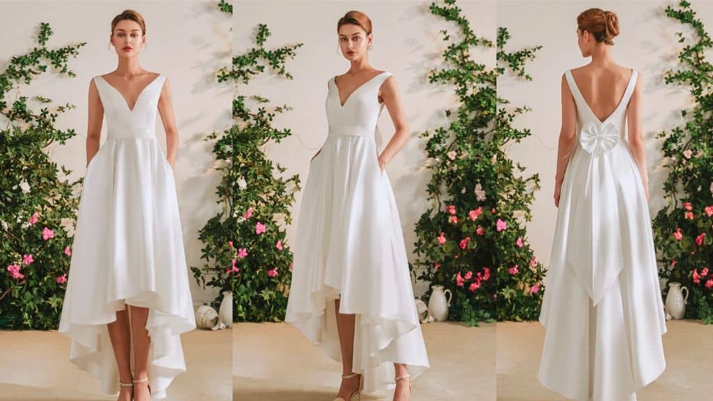 White or Ivory Satin Hi-Lo Dress
