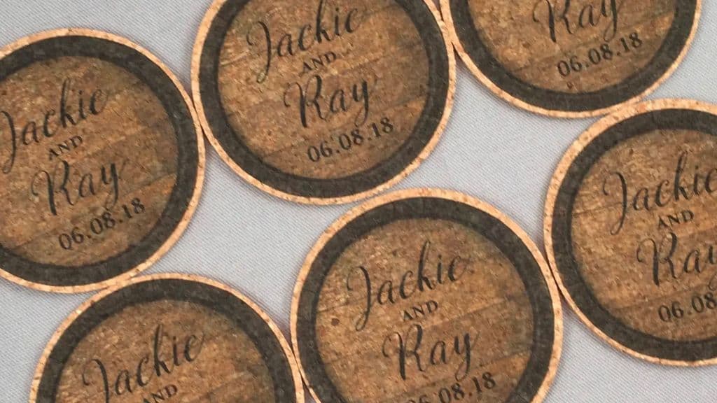 Rustic Personalized Wedding Wine Coaster Set