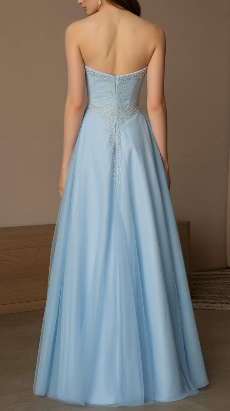 a back view of a formal evening gown in 1uDLnC9PSRGjXK7JukWmXg FlWm nmcTUCjouC6kLOuhw cover