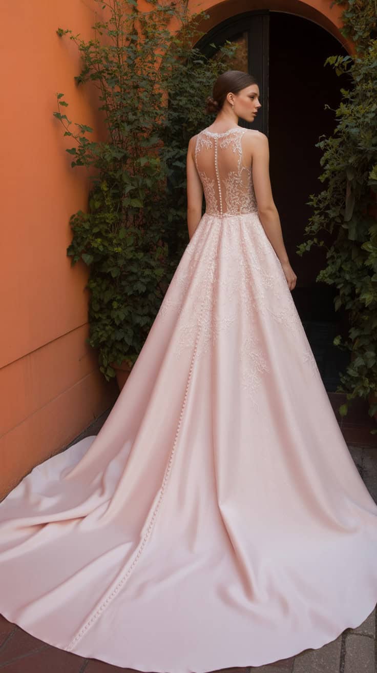 a back view of a very light pink