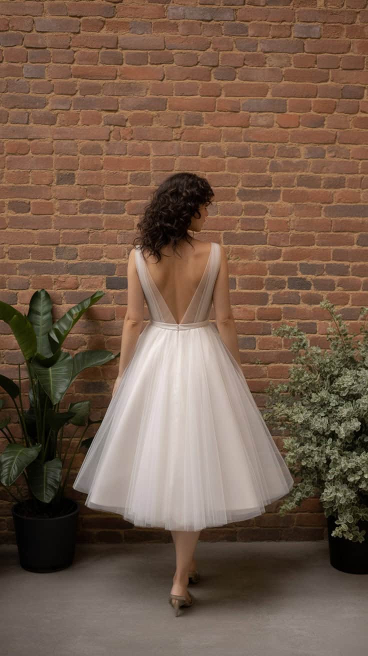 a back view photograph of a bride in an