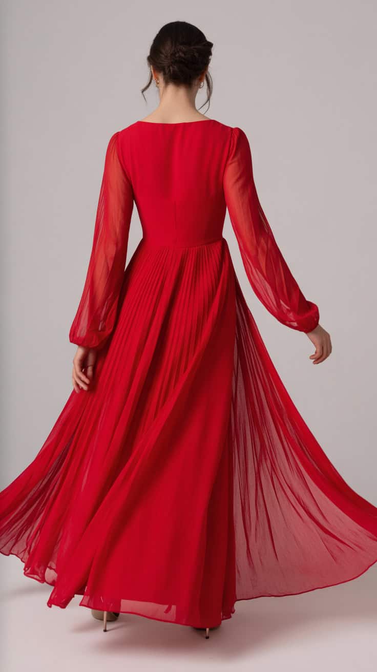 a back view photograph of a flowing red 9gyWlennRZamqrONf