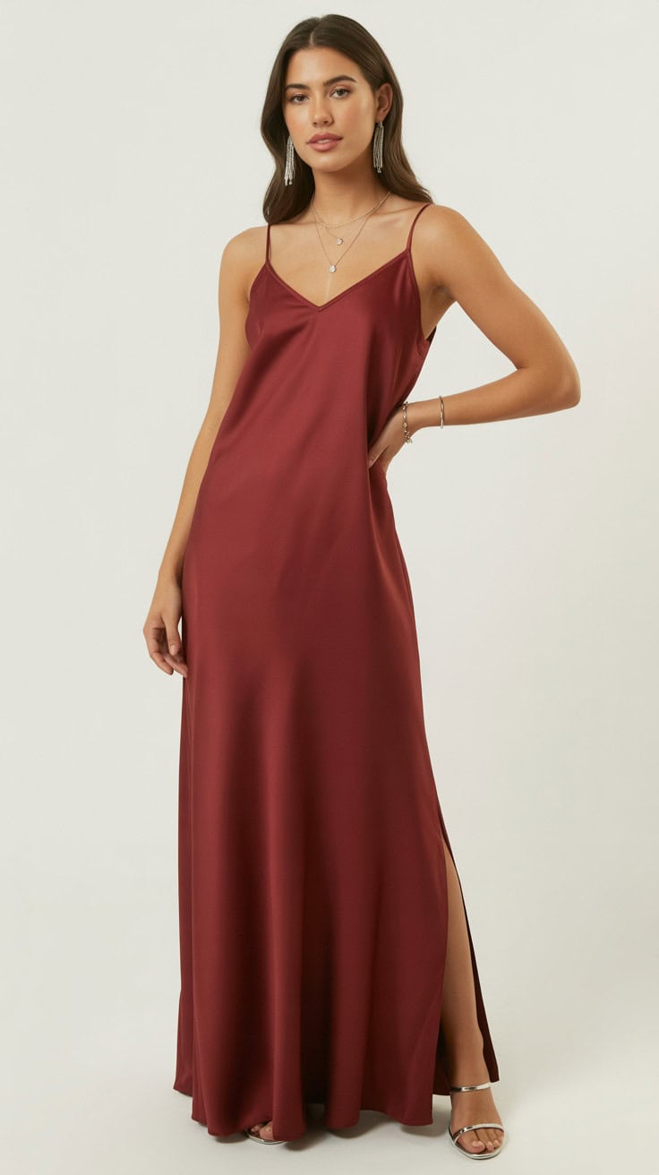 a fashion product photo of a long maroon AJnF3OQZR1 GCnsTPV6spg cexPfMIpR0ey Krb45 UMw