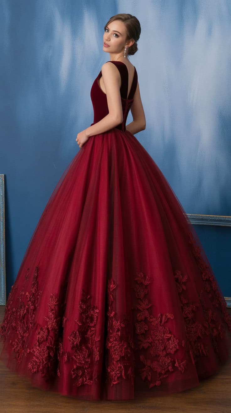 a full length formal ball gown in deep