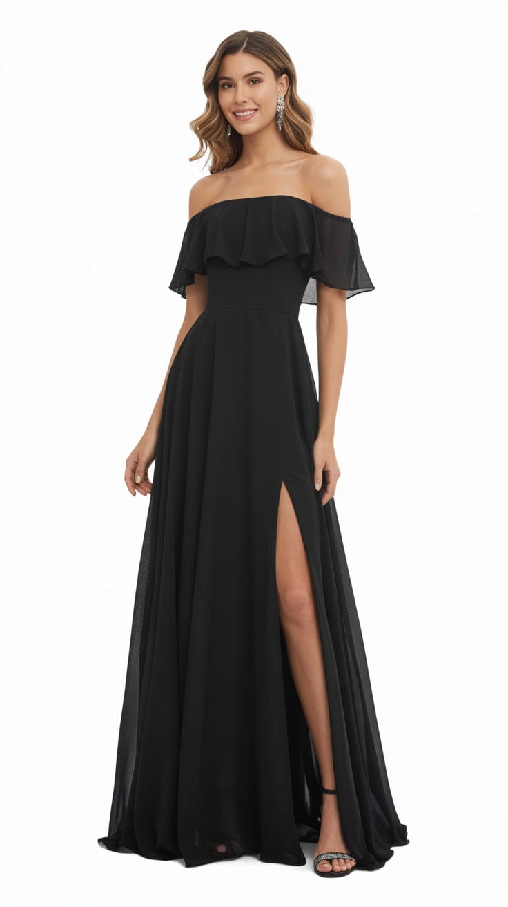 a full length formal evening gown in bla TL