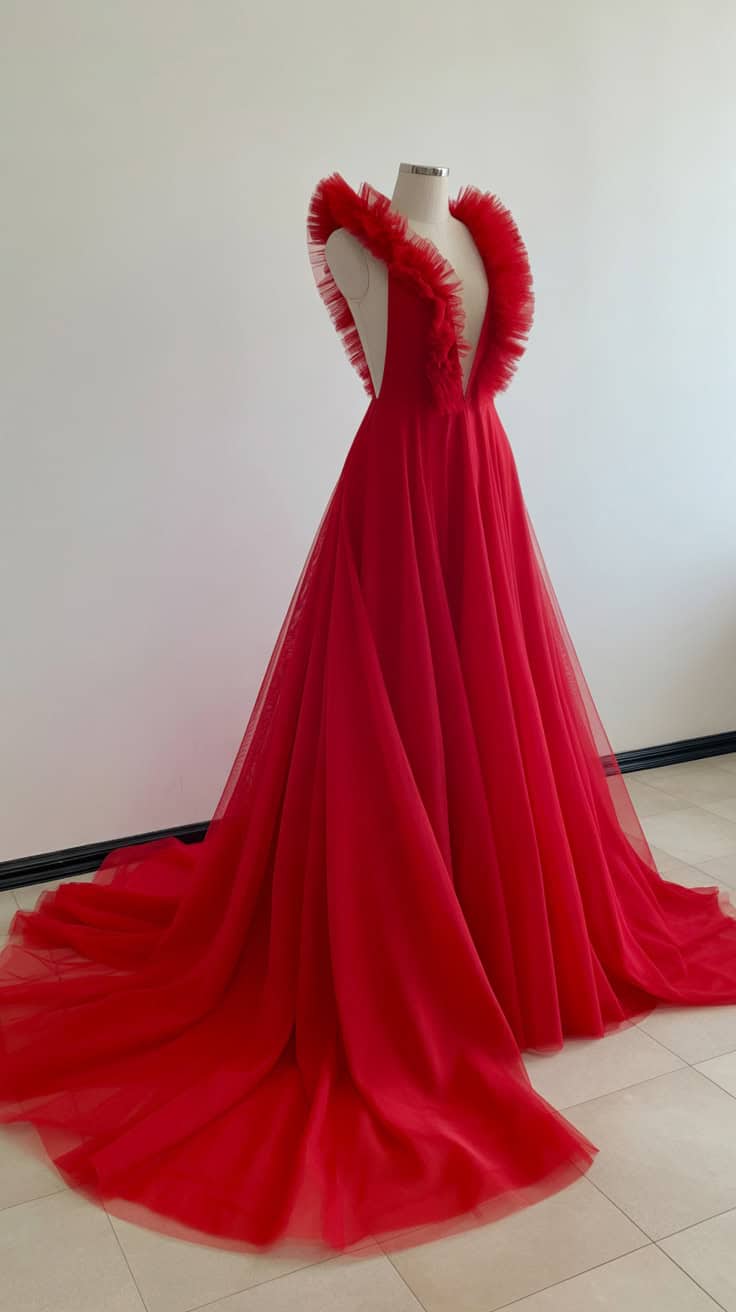 a stunning red evening gown displayed on J zWfVRXS2SuBhdNOzTtDw mUdD2KbETBiQkuyDH8 g1g