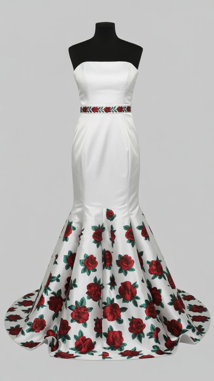 a white formal gown displayed on a black WwNYAzYpTuyl UjoLL6owg Unplt D5QKS7KF4RknLg Q