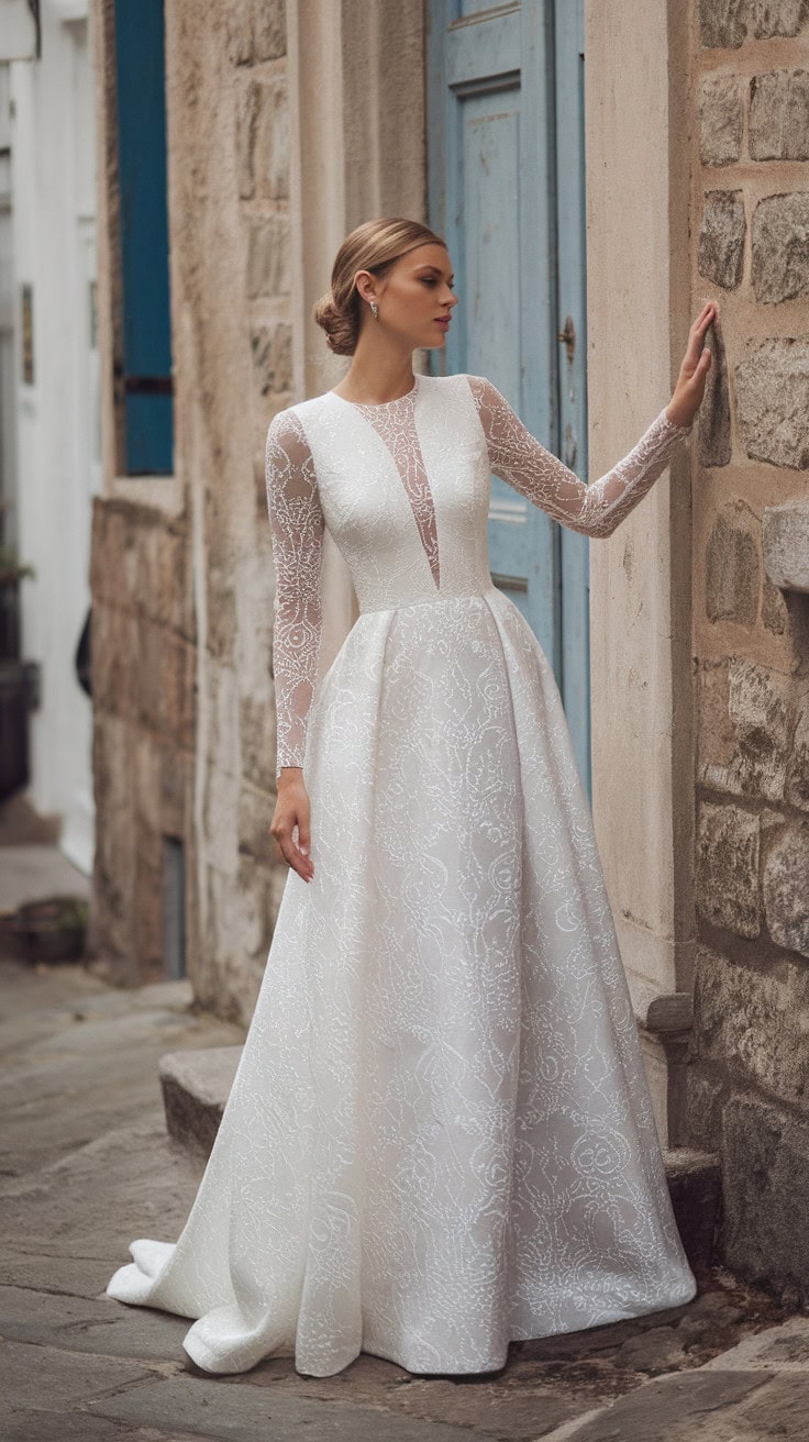 a woman dressed in a white full length