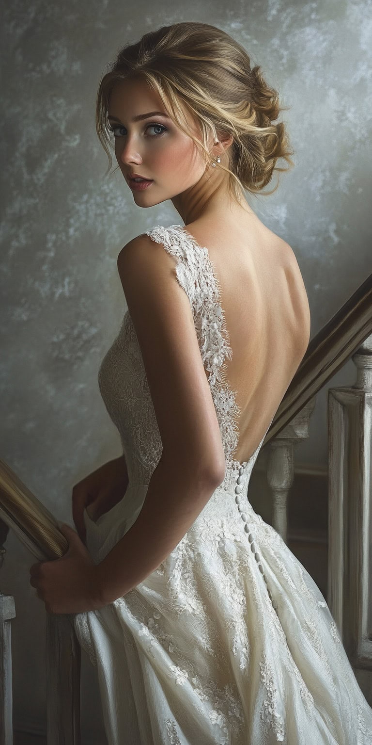 jakecain7 A photorealistic image of a bride glancing over her d1c5ce1f b039 4a27 bd1e fb3d471e74c6 1