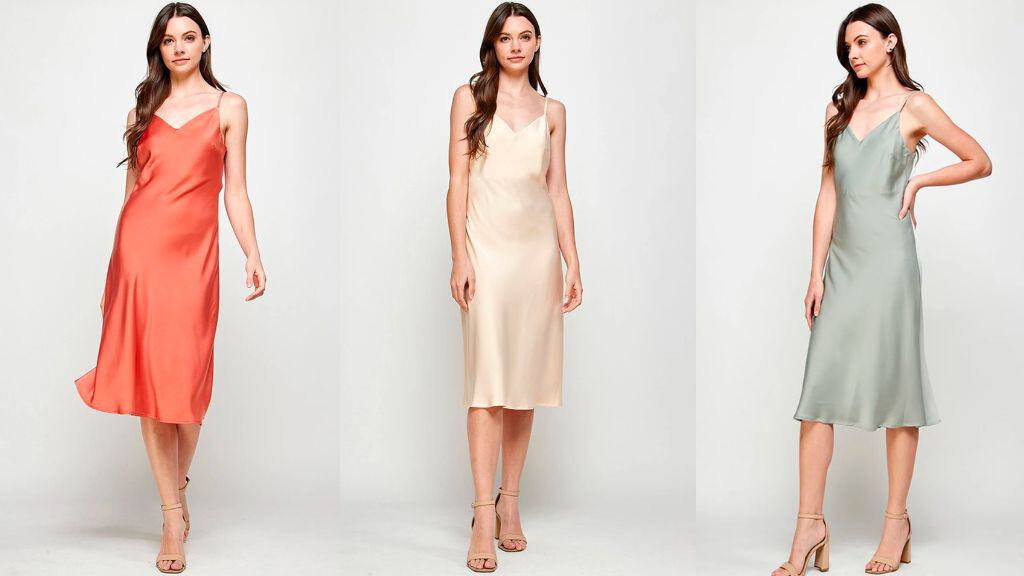 Solid Satin Adjustable Strap Midi Dress