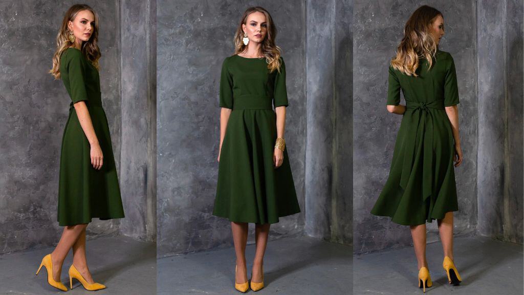 Dark Green Knee-Length Cocktail Dress