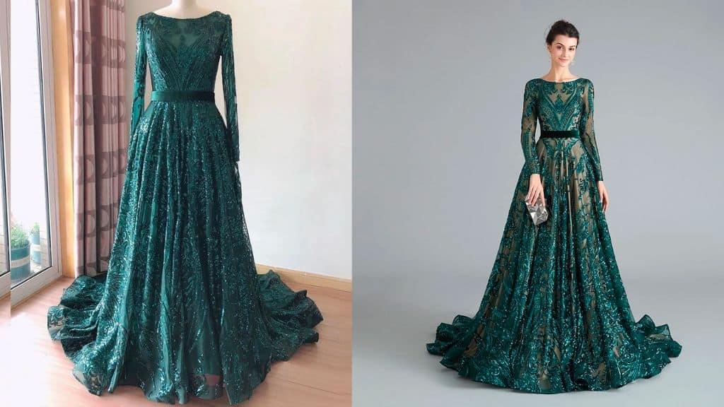 Luxurious Long-Sleeved Green Wedding Dress