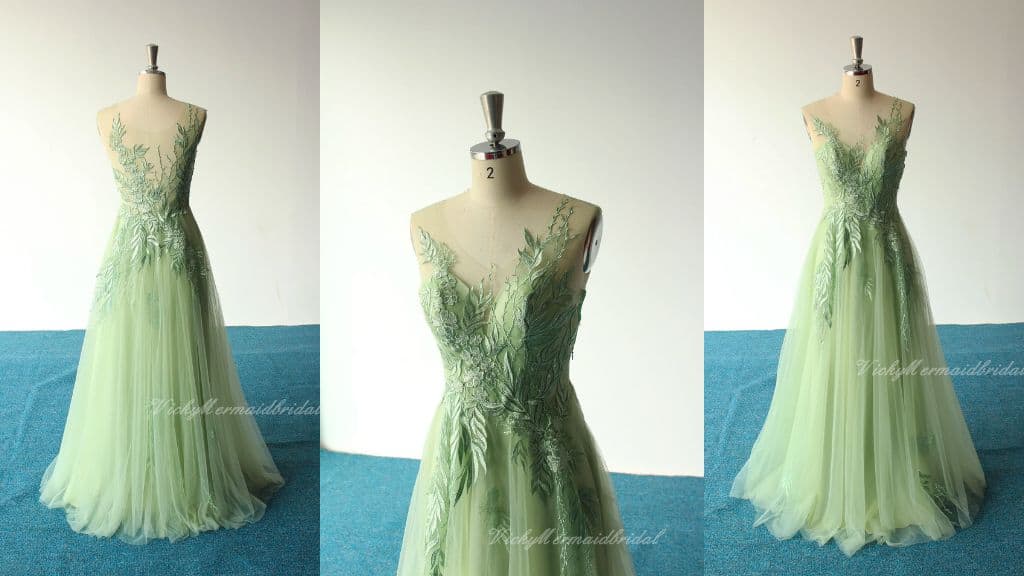 Mint Green A-Line Tulle Wedding Dress