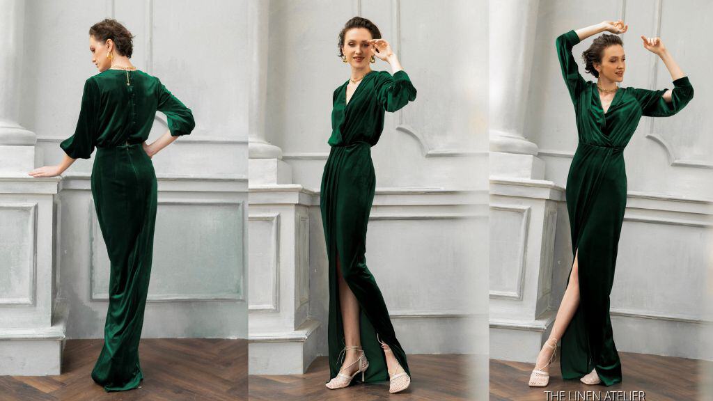 Emerald Green Velvet Asymmetric Wedding Dress