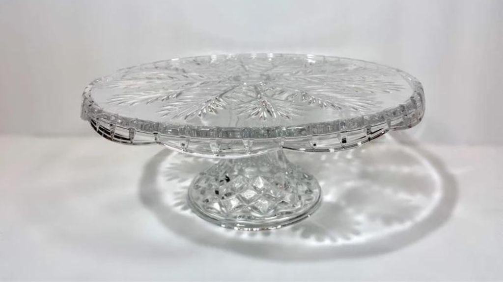 Vintage Clear Glass Cake Stand with Snowflake Design