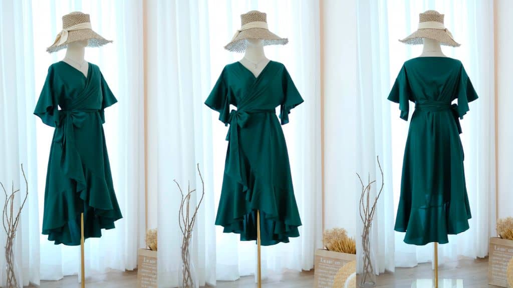 Wedding Wrap Dress in Forest Green