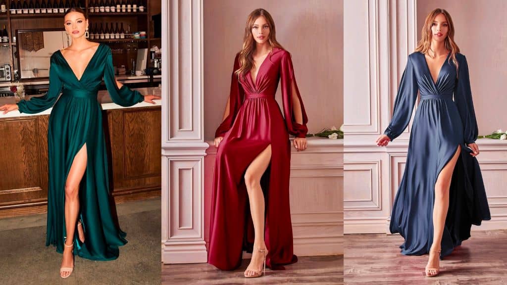 Long Sleeve Leg Split Retro Bridesmaids Dress
